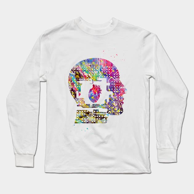 Circuit Man head with heart Long Sleeve T-Shirt by erzebeth